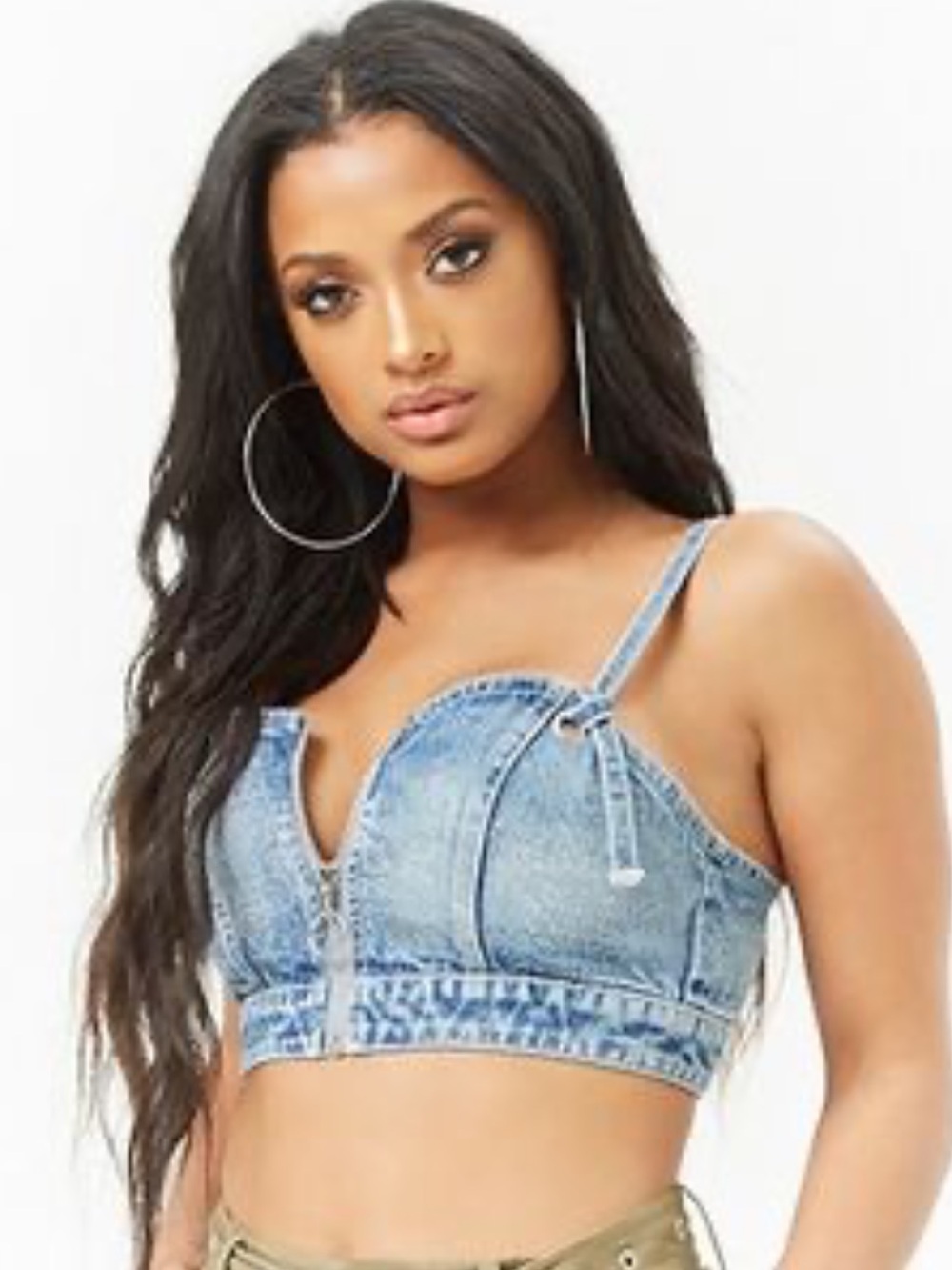NEW Forever 21 Light Denim Zip Up Cropped Bustier Top - S
